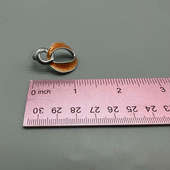 3/$30 Oval Link Earrings Orange Enamel Silver Tone Pierced Statement Shimmer 1" - Picture 7 of 9
